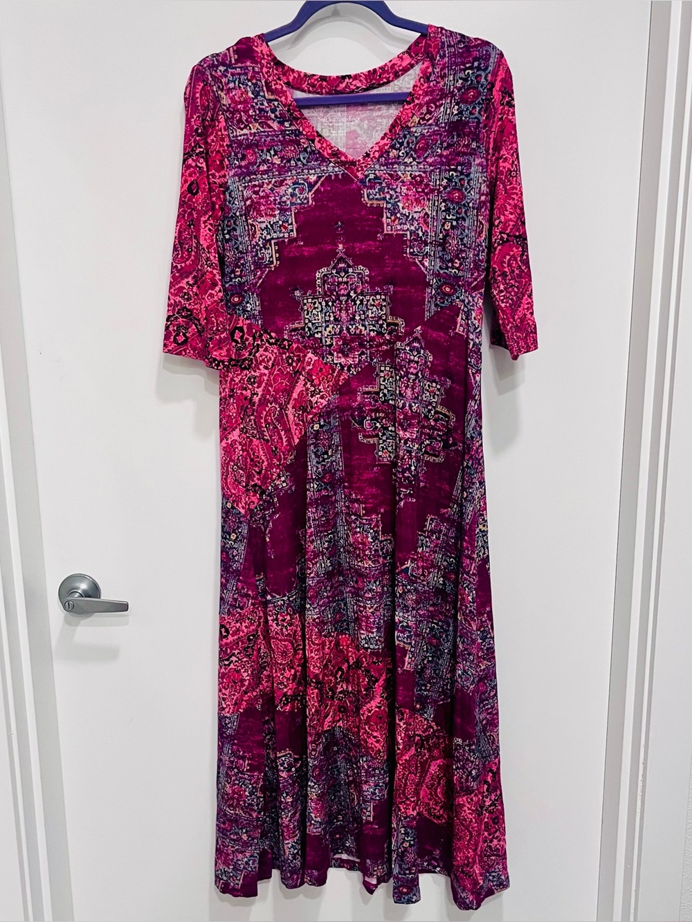 Soft Surroundings Bohemian Floral V-Neck Pink Patterned Maxi Dress Medium 3EJ74
